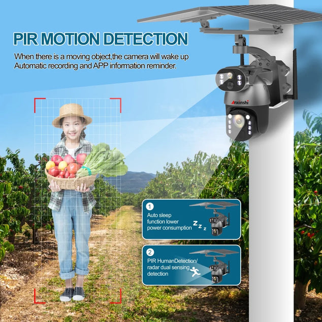 Zonne-energie camera draadloos 4G 4K 50X zoom HD Solar PTZ camera PIR bewegingsdetectie beveiligingscamera tweerichtingsaudio