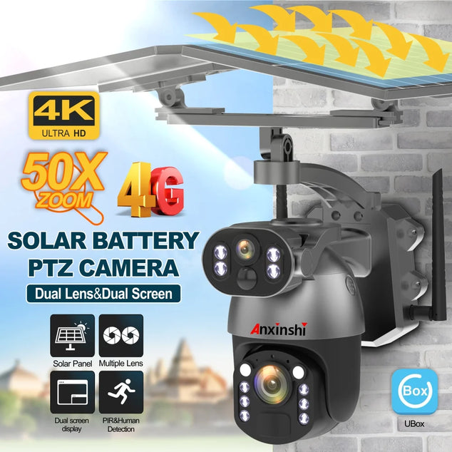 Zonne-energie camera draadloos 4G 4K 50X zoom HD Solar PTZ camera PIR bewegingsdetectie beveiligingscamera tweerichtingsaudio