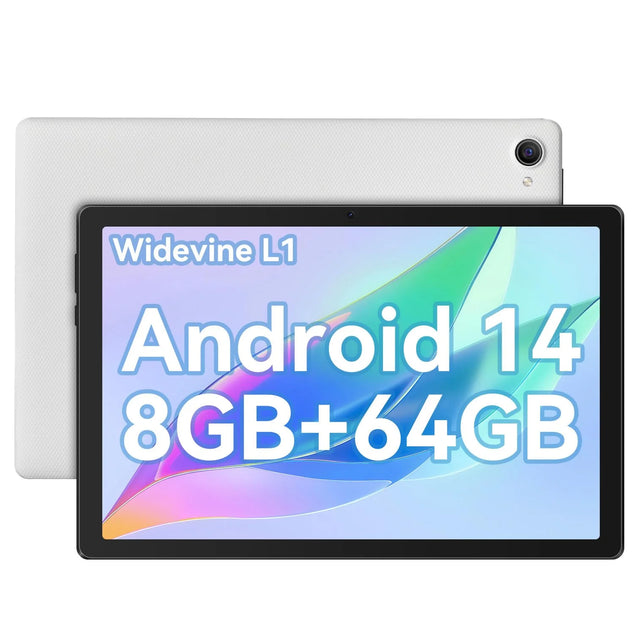Android Tablet, 10 Inch Tablet Octa-Core 3GB RAM+5GB Virtual+64GB(TF 1TB), Android 14 Tablets 1280x800 HD IPS Wi-Fi 6 Model/Widevine L1/5000mAh/Dual Camera/Face ID Tablets 2024 - White