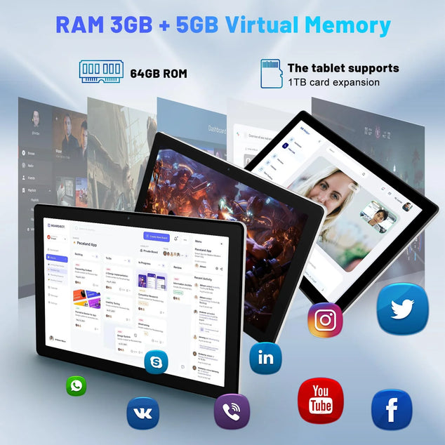 Android Tablet, 10 Inch Tablet Octa-Core 3GB RAM+5GB Virtual+64GB(TF 1TB), Android 14 Tablets 1280x800 HD IPS Wi-Fi 6 Model/Widevine L1/5000mAh/Dual Camera/Face ID Tablets 2024 - White