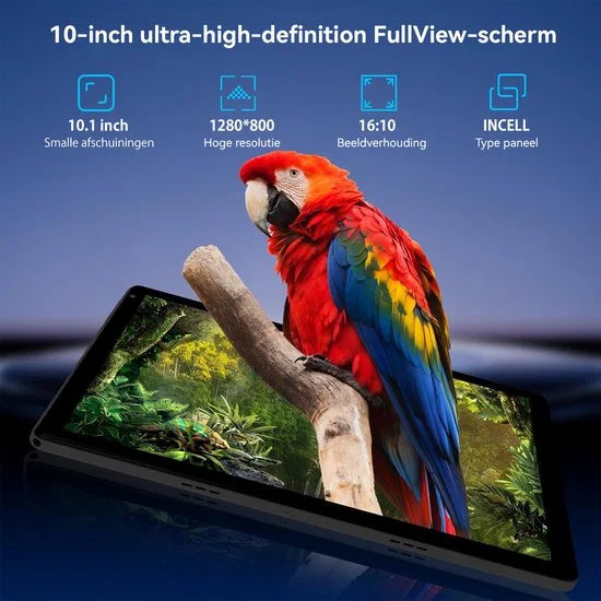 Android 16 Tablet - 10.1 inch - 30(6+24)GB RAM/128GB ROM - Gemini AI - Wifi 6 - Met Toetsenbord, Muis, Oordopjes & Bescherming – Zwart