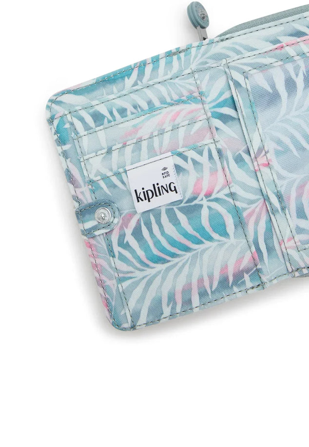 Kipling Cash Buddy Portemonnee Blauw palmtree leaves