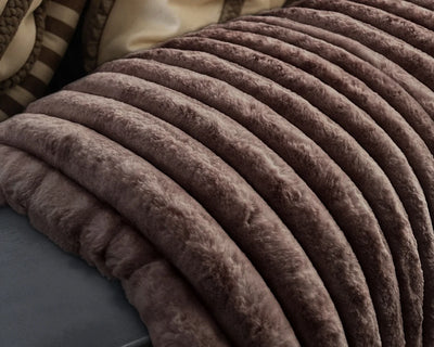 Rib Rabbit Fur Plaid Taupe 240 x 200