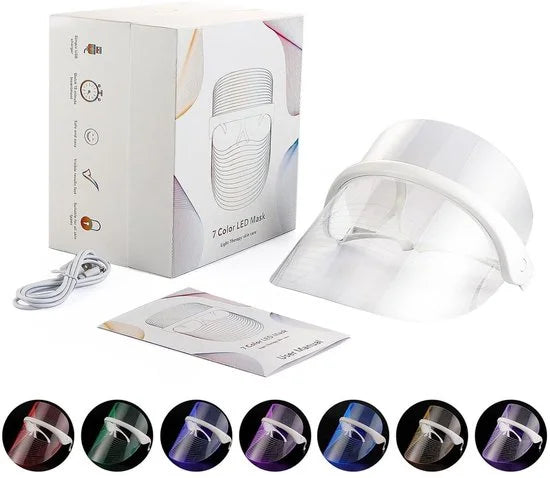LED-gezichtsmasker 7 kleuren – Draadloos – Lichttherapie thuis – Anti-aging – Acne – Herstellend – USB-oplaadbaar – Lichtgewicht – Cadeauverpakking