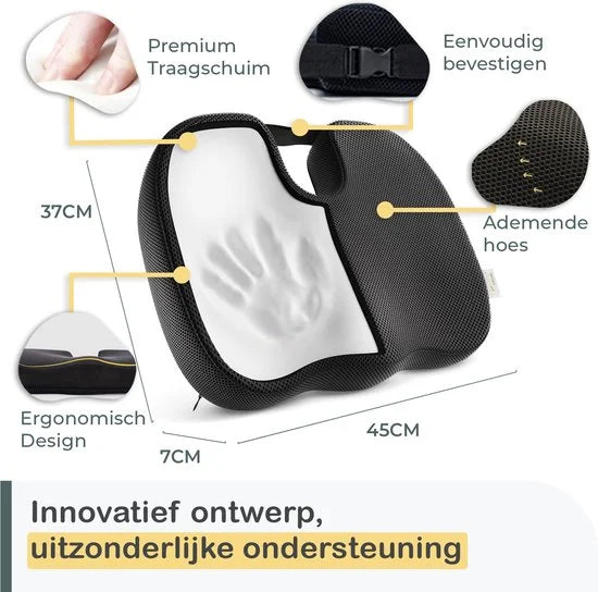 Zitkussen Orthopedisch - Stuitkussen voor Pijnlijke stuit - Zitverhoger - Wigkussen - Traagschuim - Stoelverhoger voor Auto - 45cm
