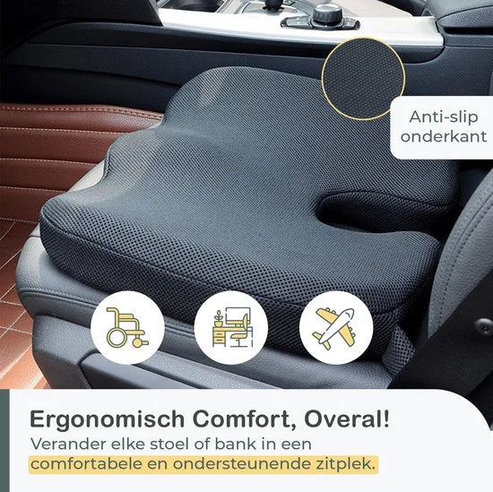 Zitkussen Orthopedisch - Stuitkussen voor Pijnlijke stuit - Zitverhoger - Wigkussen - Traagschuim - Stoelverhoger voor Auto - 45cm