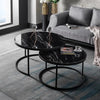 Salontafel Set van 2 - Marmer Look - Ø80 / Ø 80 / Ø 45 cm Black - Bijzettafel - Tafel Rond - Marmerlook MDF