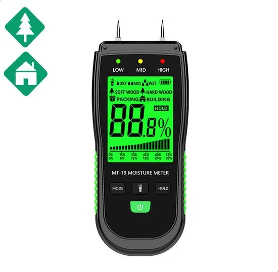 Professionele Vochtmeter incl. Batterijen - Vochtigheidsmeter Voor Hout / Bouwmateriaal / Wanden - Vochtmeter Muren - Houtvochtmeter - Brandhout
