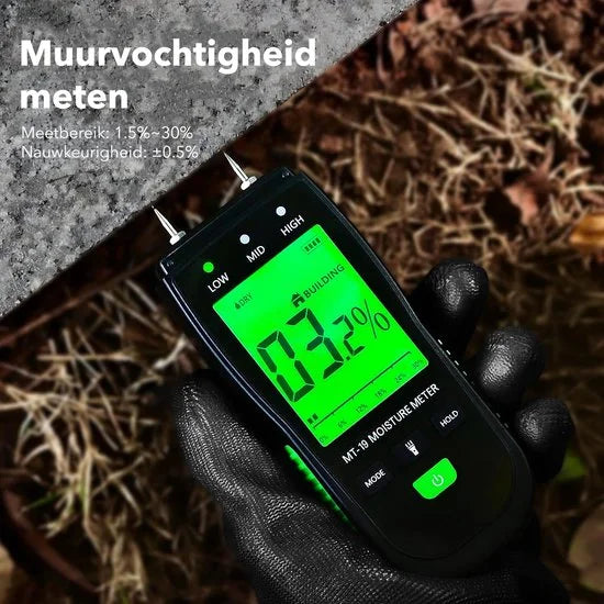 Professionele Vochtmeter incl. Batterijen - Vochtigheidsmeter Voor Hout / Bouwmateriaal / Wanden - Vochtmeter Muren - Houtvochtmeter - Brandhout