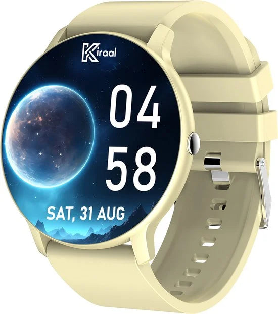 Fit 5 - Smartwatch dames - Smartwatch Heren - Stappenteller - Full Screen - Fitness Tracker - Activity Tracker - Smartwatch Android & IOS - crème