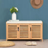 Bamboe schoenenkast met bankje Schoenenbank met 3 vakken Zitkussen Schoenenkast Opbergkast voor gang Hal 50x90x35cm Beige