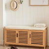 Bamboe schoenenkast met bankje Schoenenbank met 3 vakken Zitkussen Schoenenkast Opbergkast voor gang Hal 50x90x35cm Beige
