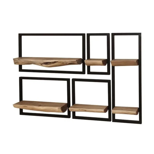 Wandschap Set Edge - Massief Acacia Naturel - Set van 5
