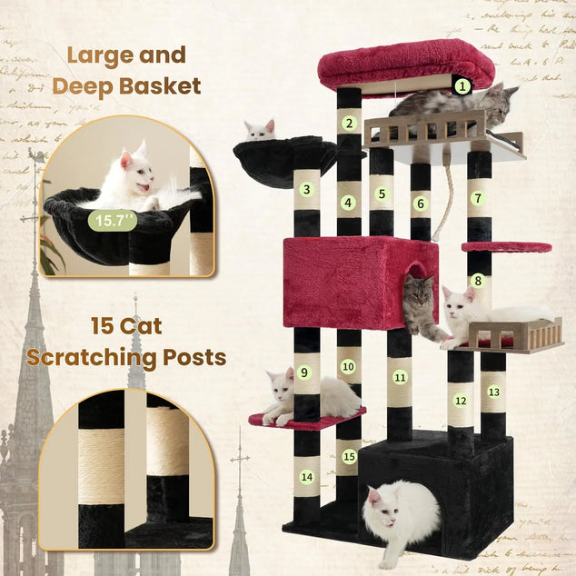 Kattenverblijf, Maine Coon Cat Tree, Heavy Duty Cat Tower for 20 lbs+, GCT033BR