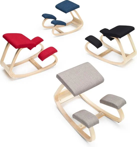 Kniestoel - Ergochair - Ergonomische werkkruk en Bureaustoel - Werkkruk - Max 130 kg - Naturel Hout, Zwart Linnen