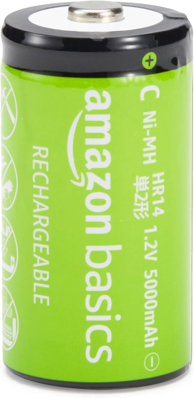 4 stuks oplaadbare C Cell NiMH-batterijen, 5000mAh, 1000x op te laden, voorgeladen
