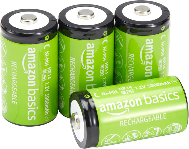 4 stuks oplaadbare C Cell NiMH-batterijen, 5000mAh, 1000x op te laden, voorgeladen