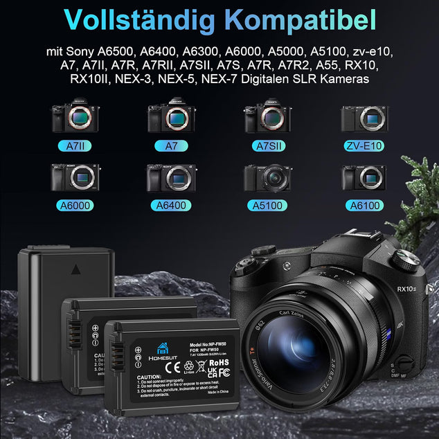 NP-FW50 accu 1300 mAh en LCD-oplader kit