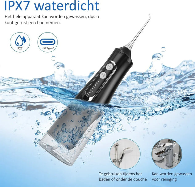 Waterflosser Draadloos zwart 310ml 4 standen
