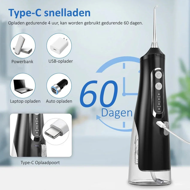 Waterflosser Draadloos zwart 310ml 4 standen