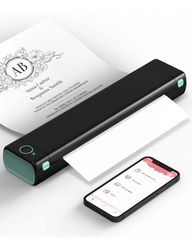 M08F Thermal Printer - Draagbare Draadloze A4 Mobiele Printers voor Thuisgebruik Kantoor, Bluetooth Inkless Printer Compatibel met Laptops & Smartphone,Zwart