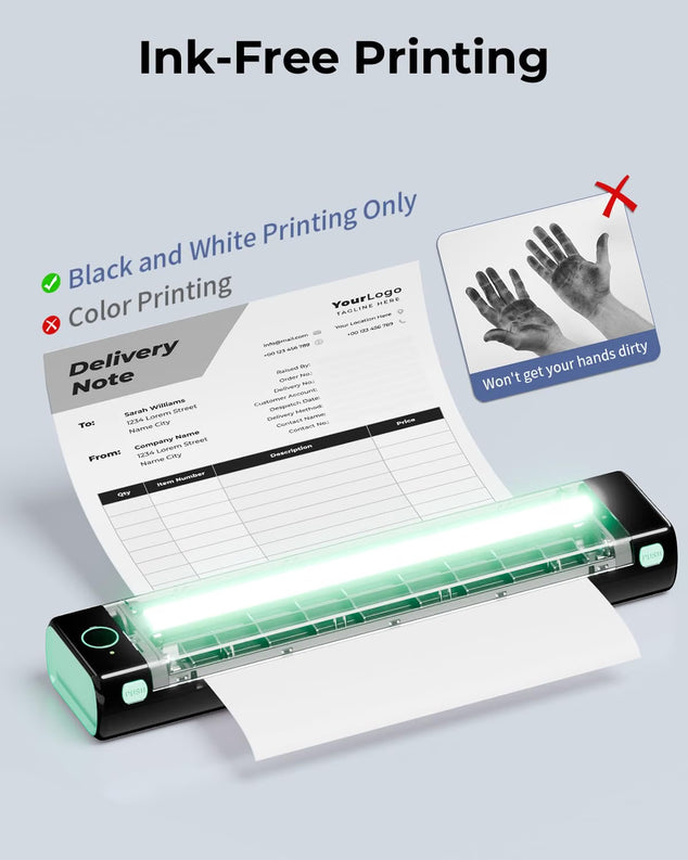 M08F Thermal Printer - Draagbare Draadloze A4 Mobiele Printers voor Thuisgebruik Kantoor, Bluetooth Inkless Printer Compatibel met Laptops & Smartphone,Zwart