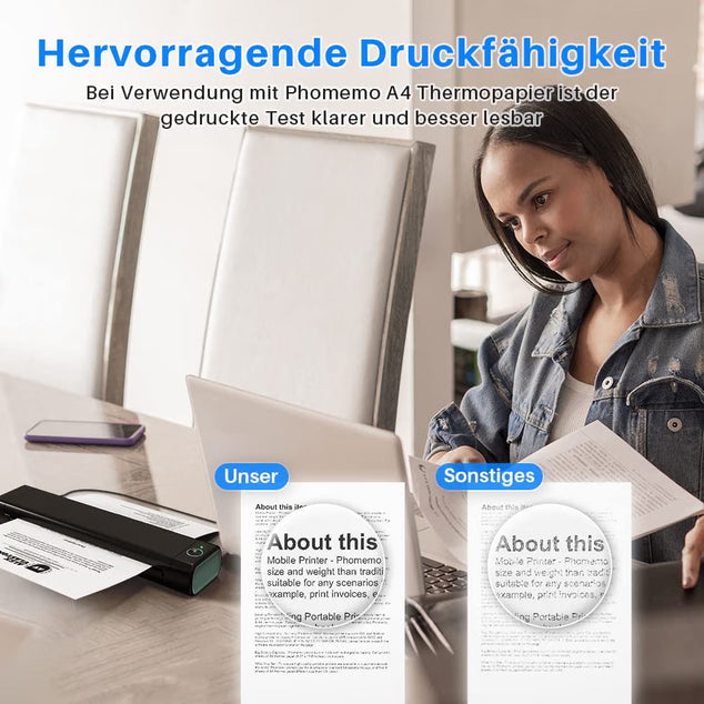 M08F Thermal Printer - Draagbare Draadloze A4 Mobiele Printers voor Thuisgebruik Kantoor, Bluetooth Inkless Printer Compatibel met Laptops & Smartphone,Zwart