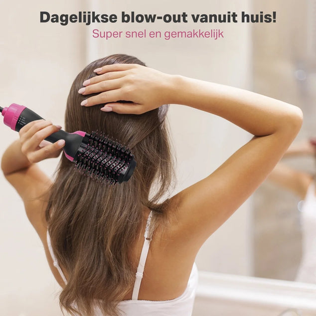 3-in-1 Föhnborstel - Airstyler - Stijlen, Krullen en Extra Volume - Multistyler - Krulborstel - Warmteborstel - 360 Flow - 1000W - Ø 45 mm - Zwart/Roze
