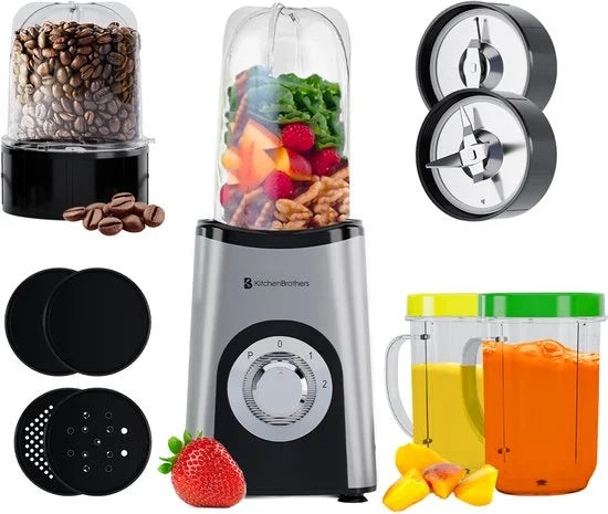 Smoothie Blender - 2-in-1 - Blender to Go - 4 Bekers - Smoothie Maker To Go - Mini Blender - Zilver