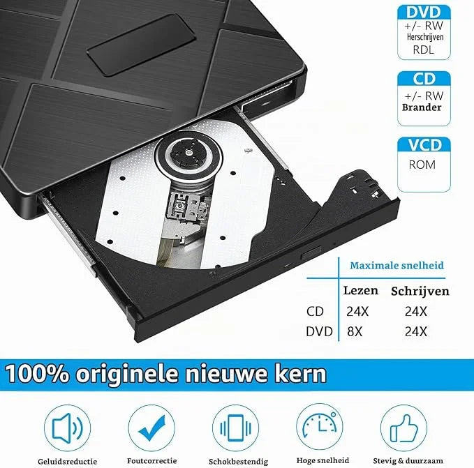 BEVA External DVD CD Drive, USB 3.0 & Type C CD/Dvd +/- RW burner with SD/TF Card Reader Portable Disk Player Rewriter for laptop, desktop Mac.