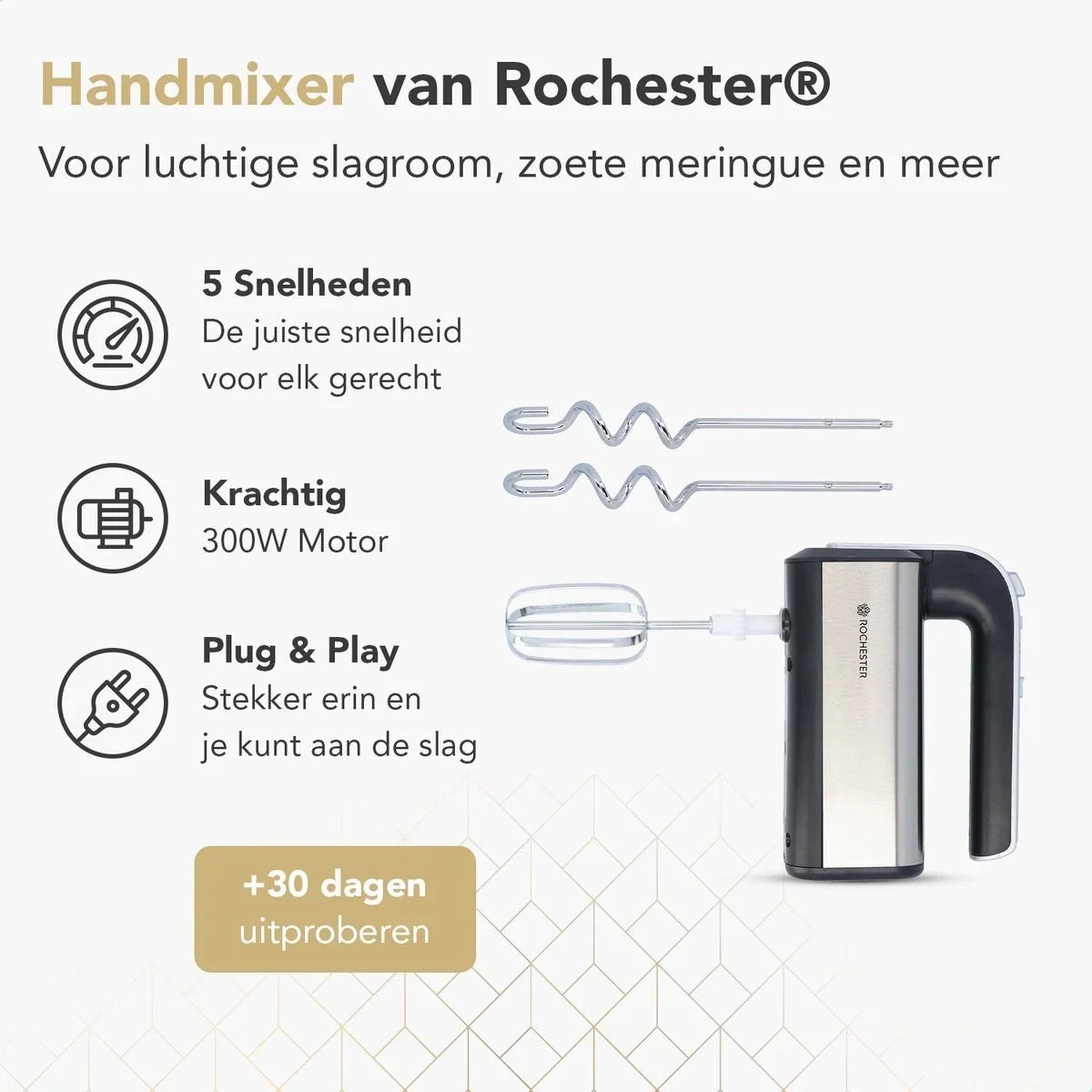Staafmixer met mengkom - keukenmachine - 5 snelheden - roestvrij staal