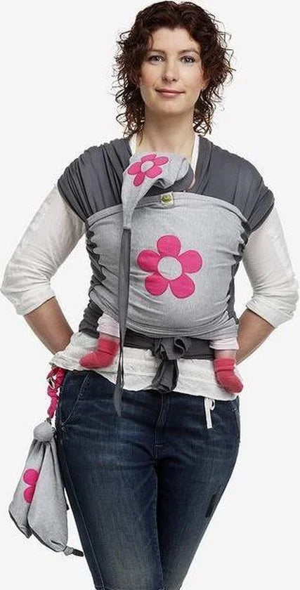 0 - Bykay - ByKay Draagdoek Antraciet/ Grijs Melee/ Bloem Fuchsia - Small