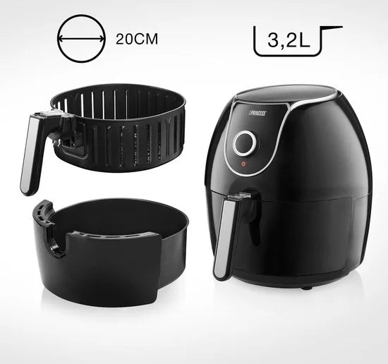 Princess 182055 Aerofryer XXL Hetelucht friteuse 5,5 liter 1700 Watt zwart