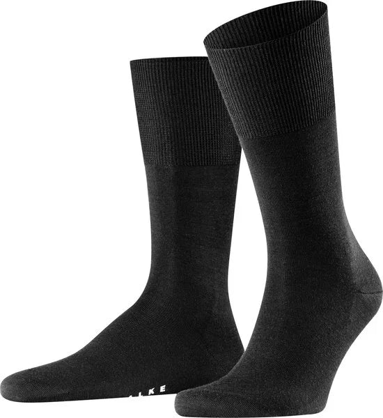 FALKE Airport warme ademende Merino Wol Katoen Heren Sokken zwart - Maat 41-42