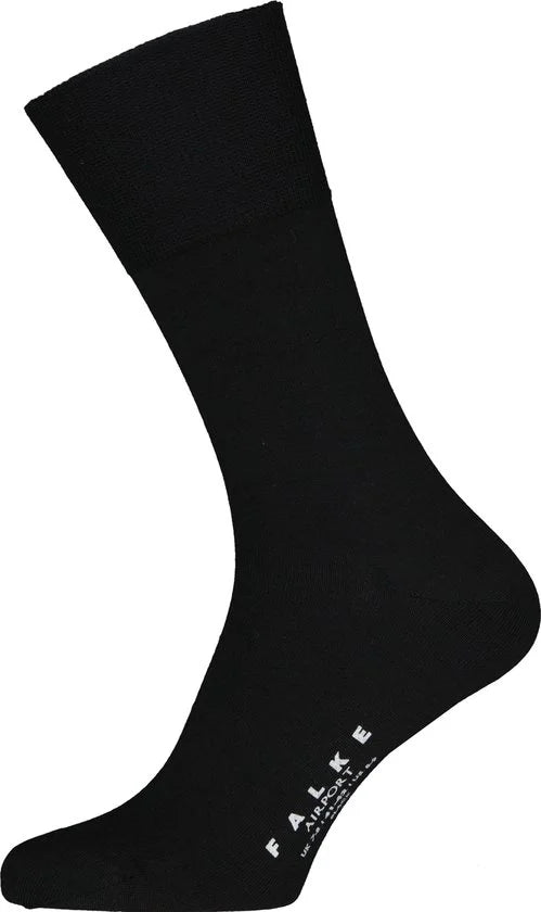 FALKE Airport warme ademende Merino Wol Katoen Heren Sokken zwart - Maat 41-42