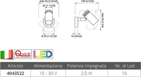 Quick 12/24V LED Leeslamp JACOB met Schakelaar