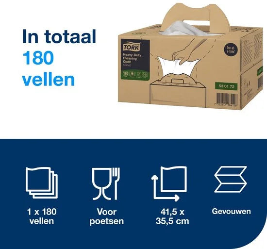 Reinigingsdoek Tork Heavy-Duty W7 Handybox 180 doeken wit 530172