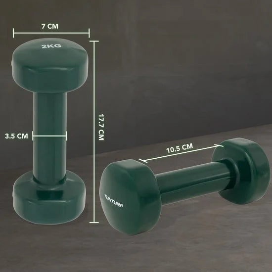 Tunturi Dumbbell set - 2 x 2,0 kg - Vinyl - Groen - incl. gratis fitness app