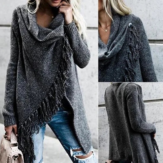 Gebreide Tassel Vest - Maat L - Donkergrijs - Bohemian Ibiza stijl