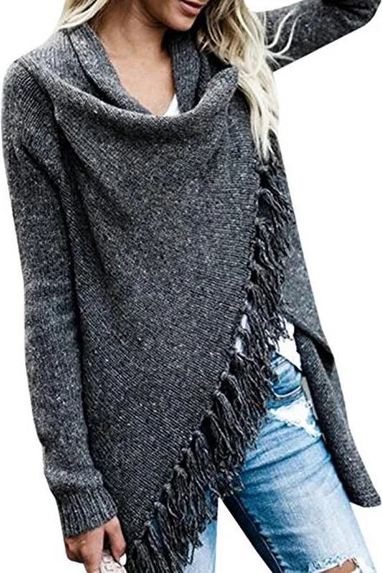 Gebreide Tassel Vest - Maat L - Donkergrijs - Bohemian Ibiza stijl