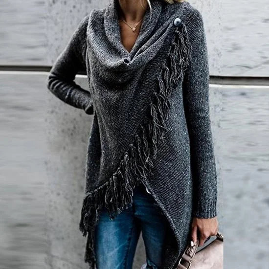 Gebreide Tassel Vest - Maat L - Donkergrijs - Bohemian Ibiza stijl