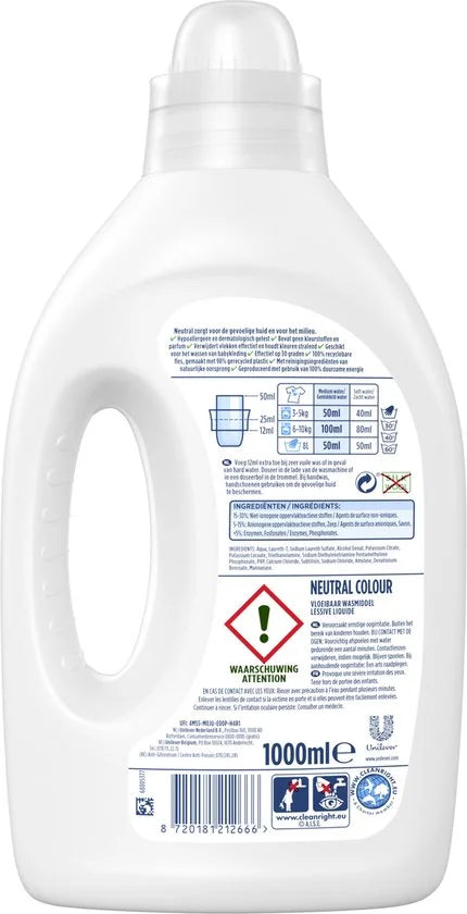 Neutral - Vloeibaar - Kleur Wasmiddel - 1 Liter - 20 Wasbeurten