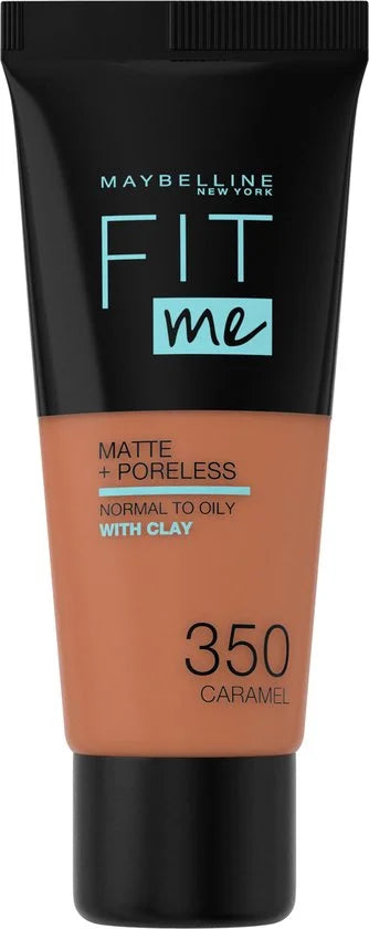 Maybelline New York - Fit Me Matte + Poreless Foundation - 350 Caramel - Medium Dekkende Foundation met Matte Finish voor de Normale tot Vette Huid -