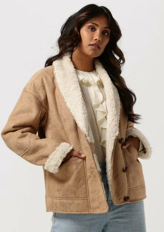 Scotch & Soda Faux Shearling Jacket With Shawl Collar Jassen - Camel