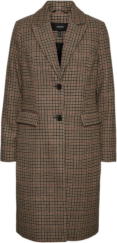 Vero Moda Jas Vmblast Check Long Wool Jacket Ga 10273533 Tan/houndstoot Dames Maat - S