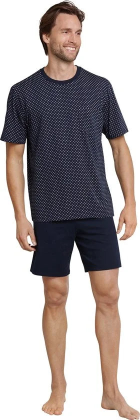 Schiesser heren shortama - blauw gestipt -  Maat: 5XL