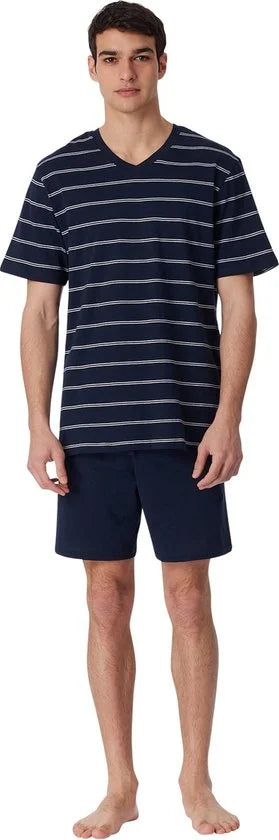 Schiesser heren shortama - blauw gestreept -  Maat XXXXXL