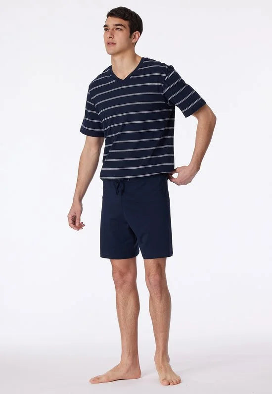 Schiesser heren shortama - blauw gestreept -  Maat XXXXXL