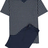 Schiesser heren shortama - blauw geruit -  Maat 6XL