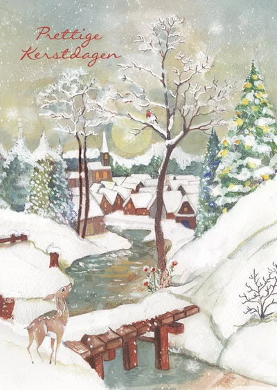 Kaarten - Kerst - Hangpak - Hertje bij brug - 10st. - HPK.1003